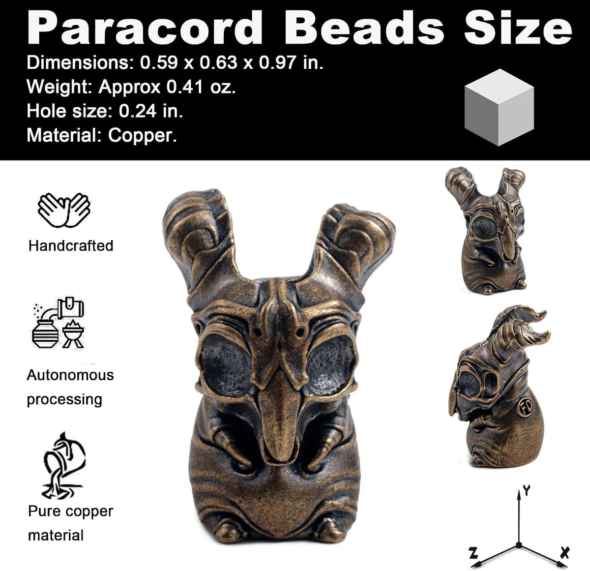 Copper Skull Paracord Beads for Survival Knife Lanyard Keychains Zipper