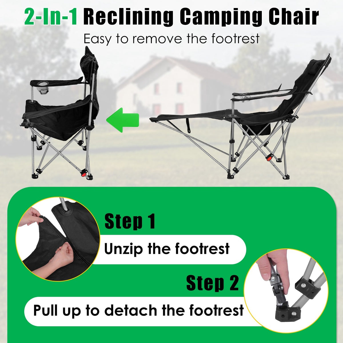 Heavy Duty Folding Camping Chair with Footrest 220lbs Portable Recliner
