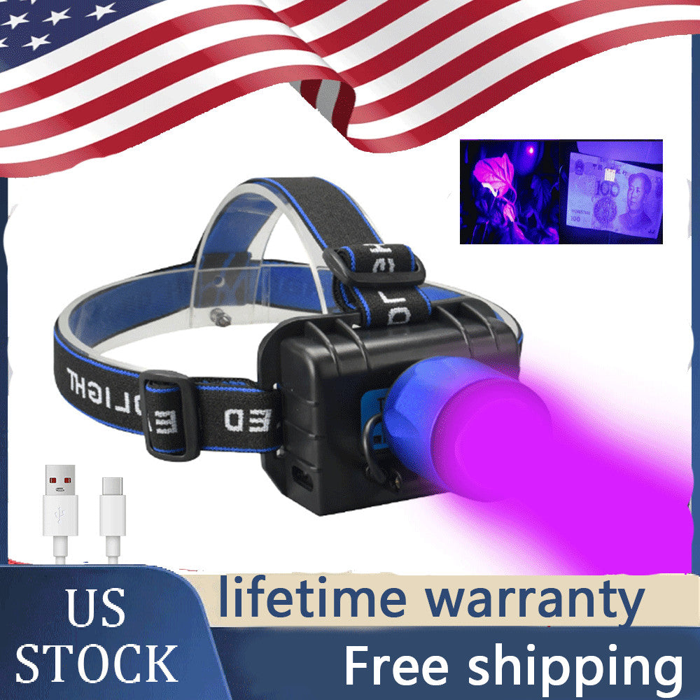 80000LM UV LED Headlamp with Induction Zoom and White Light for Outdoor Activities