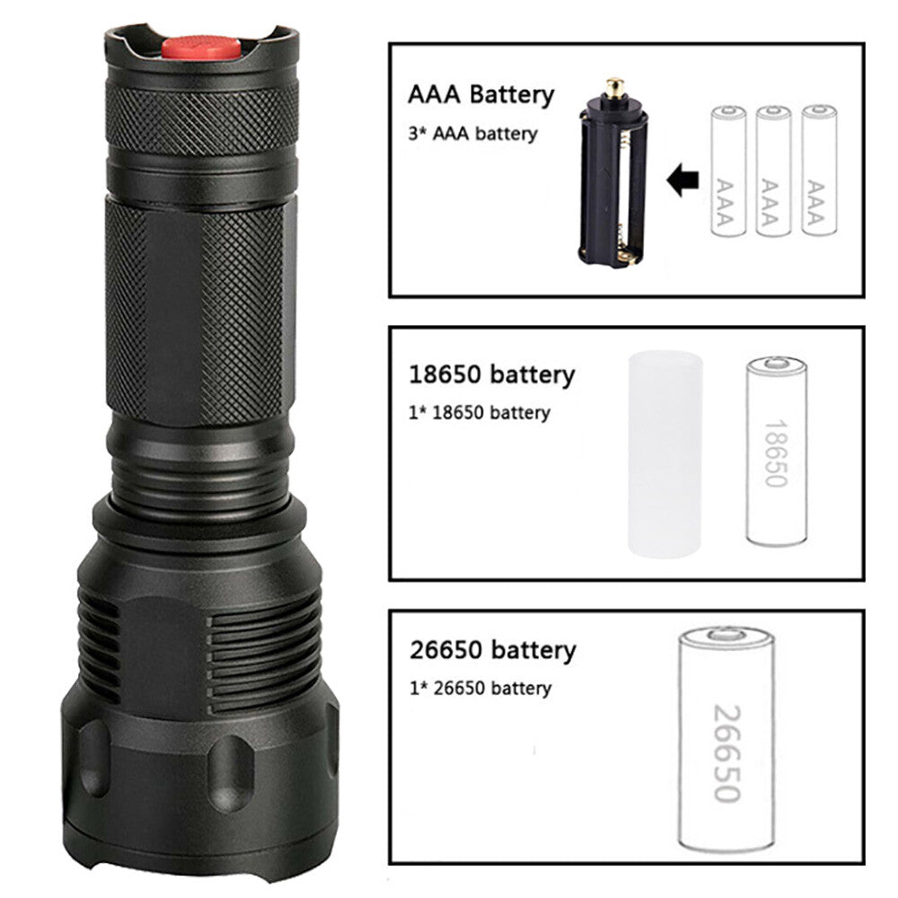High Power Adjustable Focus LED Flashlight Torch 26650 3 Modes Waterproof