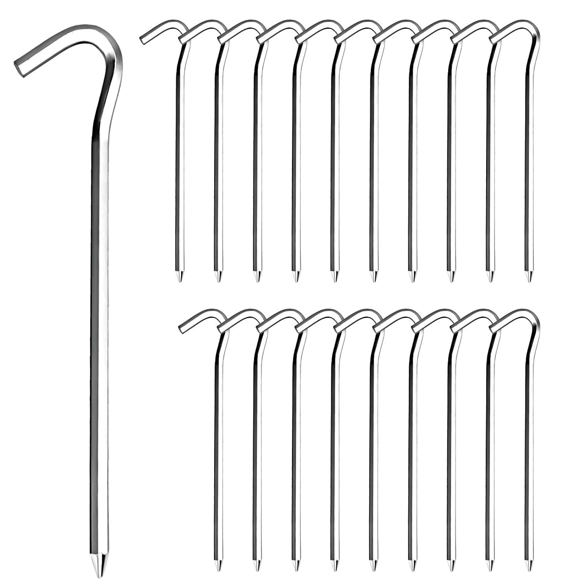 20 Pack Aluminum Tent Stakes with Hooks - Outdoor Camping Ground Anchors