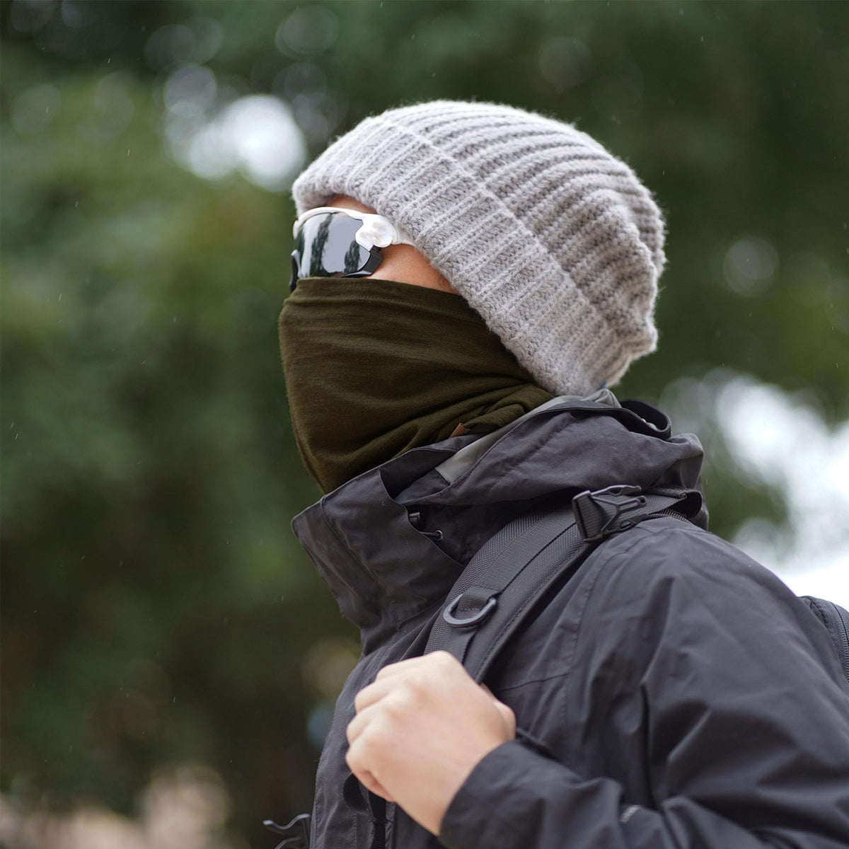 Unisex Merino Wool Neck Gaiter for Winter Skiing and Outdoor Activities - Green