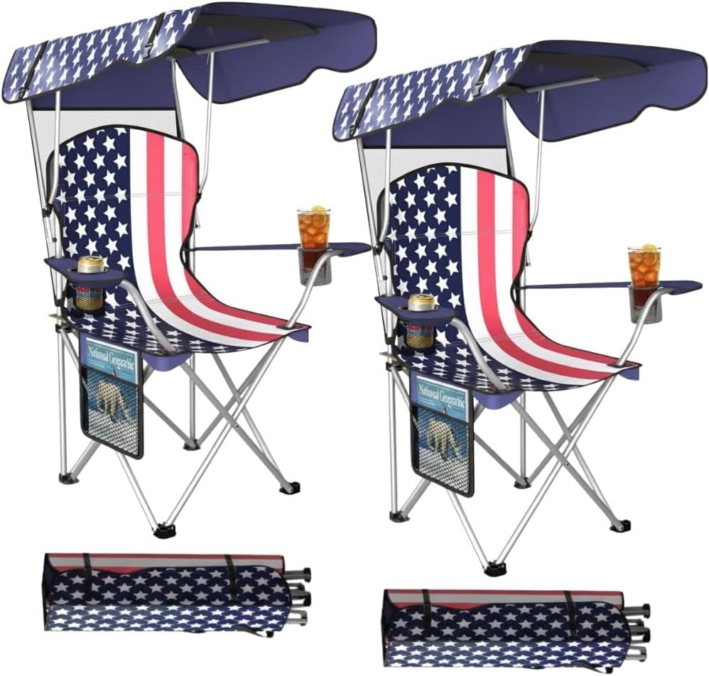 Portable Folding Camping Chair with Canopy and Sun Shade for Outdoor Use