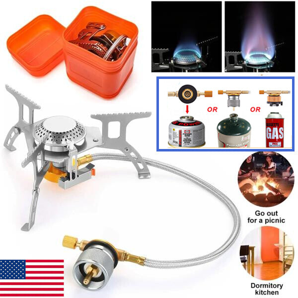 Portable 3900W Camping Gas Stove with 1Lb Propane Tank Adapter for Outdoor Cooking