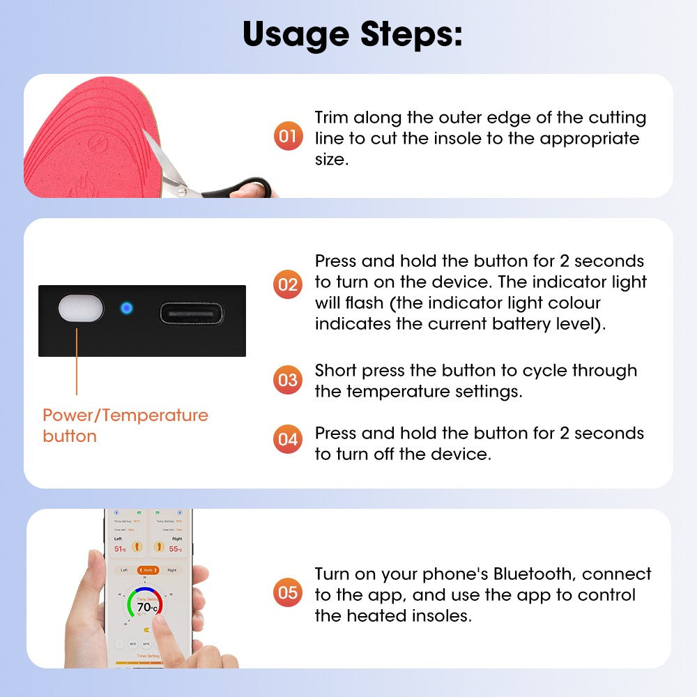 USB Rechargeable Heated Insoles for Men and Women Foot Warmer with App Control