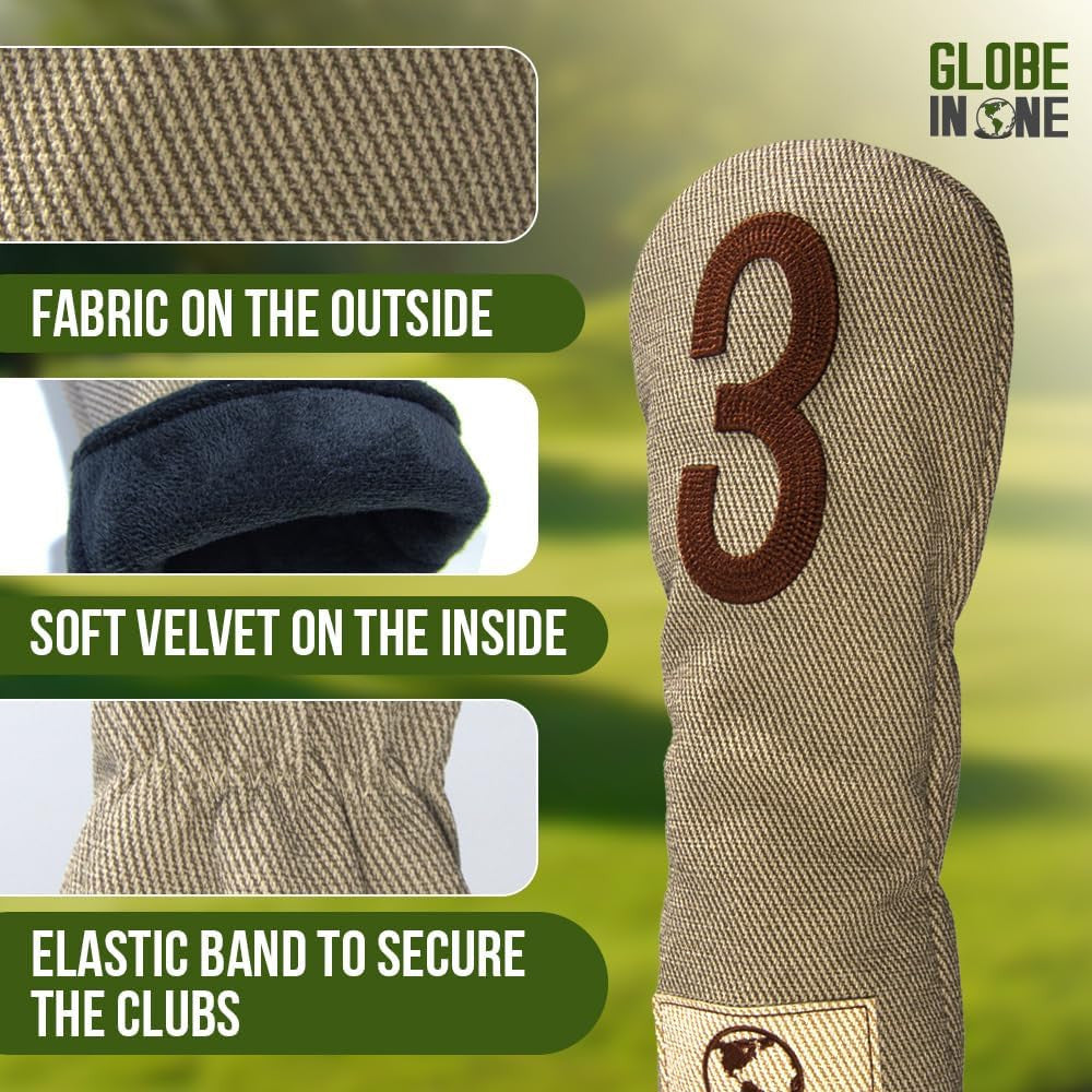 Golf Club Head Covers Set of 4 for Drivers Fairways Hybrids Leather Protection