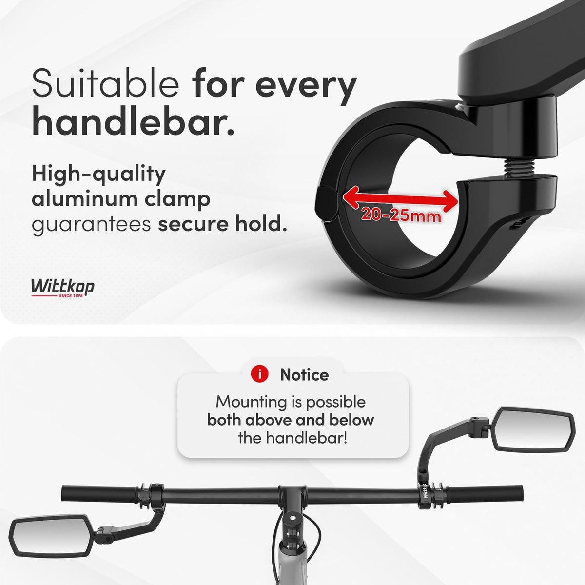 Bike Mirror Large HD 360° Rotatable & Foldable Handlebar Mirror - Durable