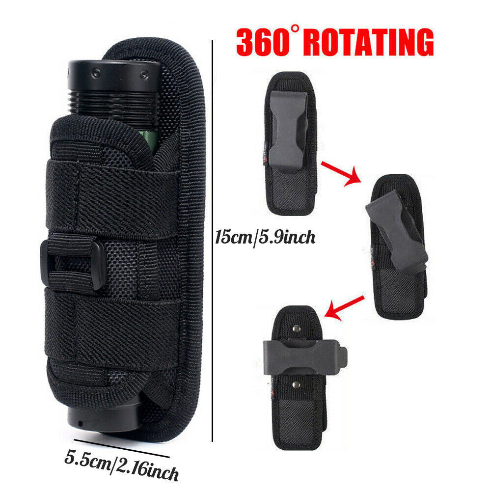 360° Rotatable Tactical LED Flashlight Holster Belt Bag Outdoor Carry Case
