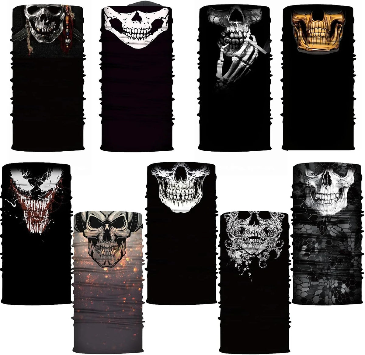 Men Women Skull Neck Gaiter Face Mask 9 Pack - Motorcycle & Outdoor Face Cover