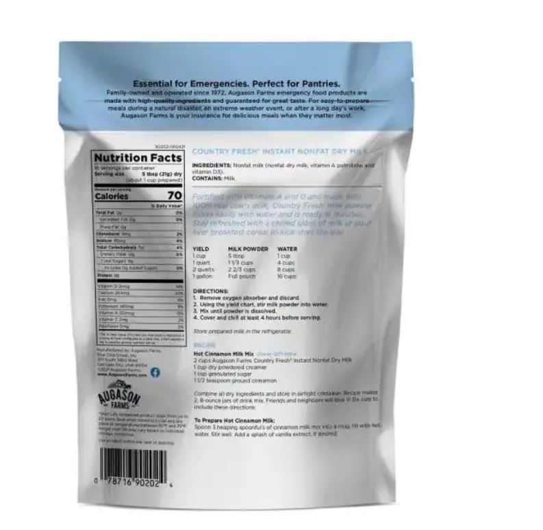 Emergency Powdered Milk - Long Shelf Life Nonfat Milk for Food Storage