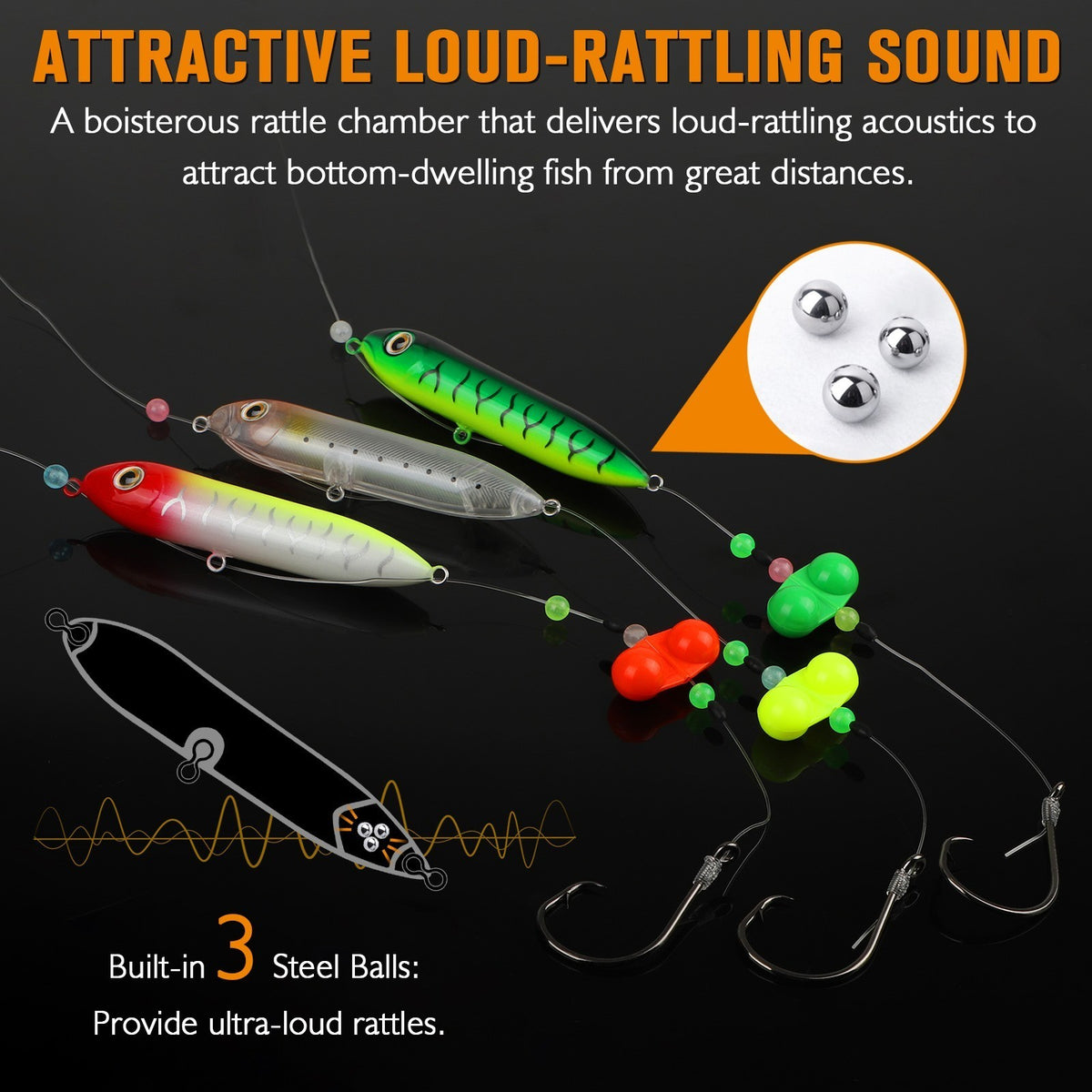Fishing Float Rig Kit with Rattling Bells & 8/0 Circle Hooks - 6 Pack