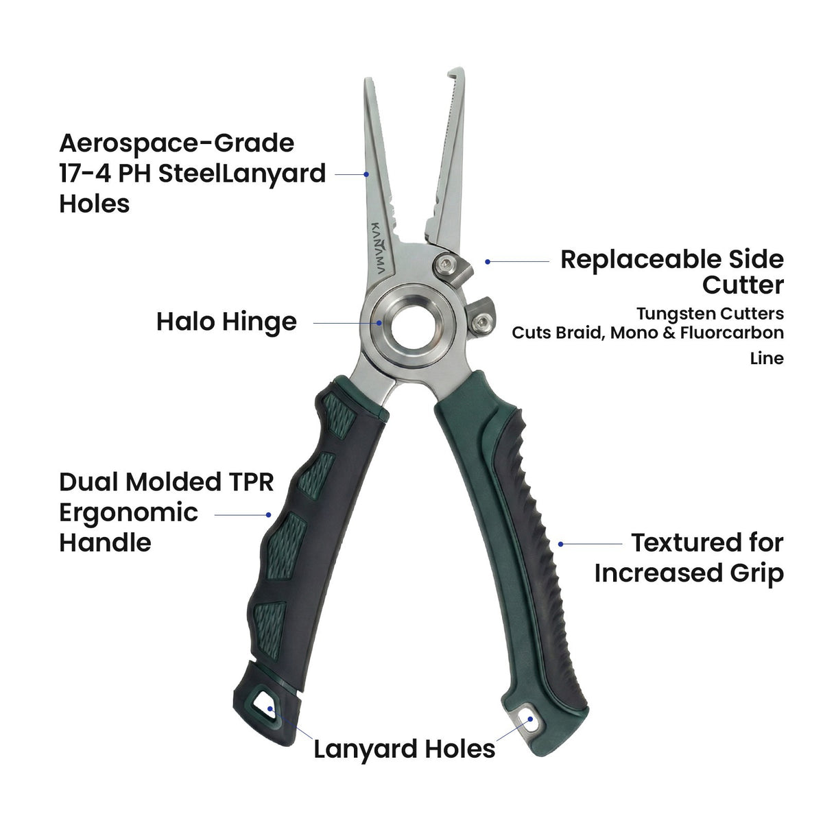 Stainless Steel Saltwater Fishing Pliers 7.5 Inch with Split Ring & Line Cutters
