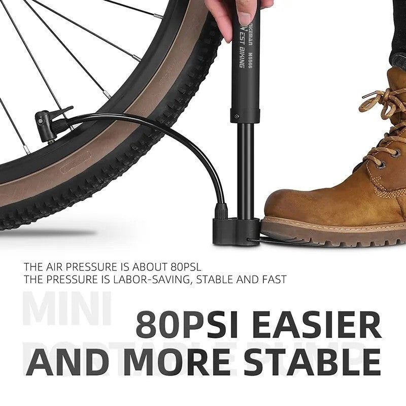 80 PSI Portable Bike Pump for MTB & Bicycle Tires - Manual Inflator