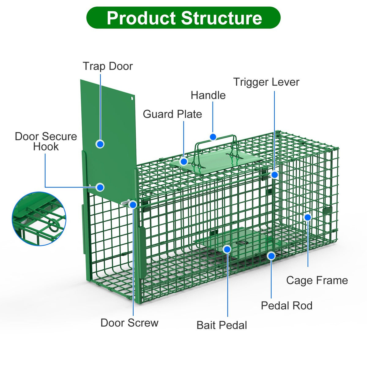 Heavy Duty Humane Animal Cage Trap for Raccoons Cats & Wildlife