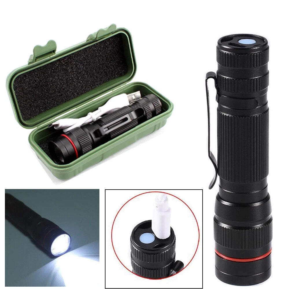 Mini LED Flashlight 35000000 Lumens Rechargeable Pocket Torch Zoomable