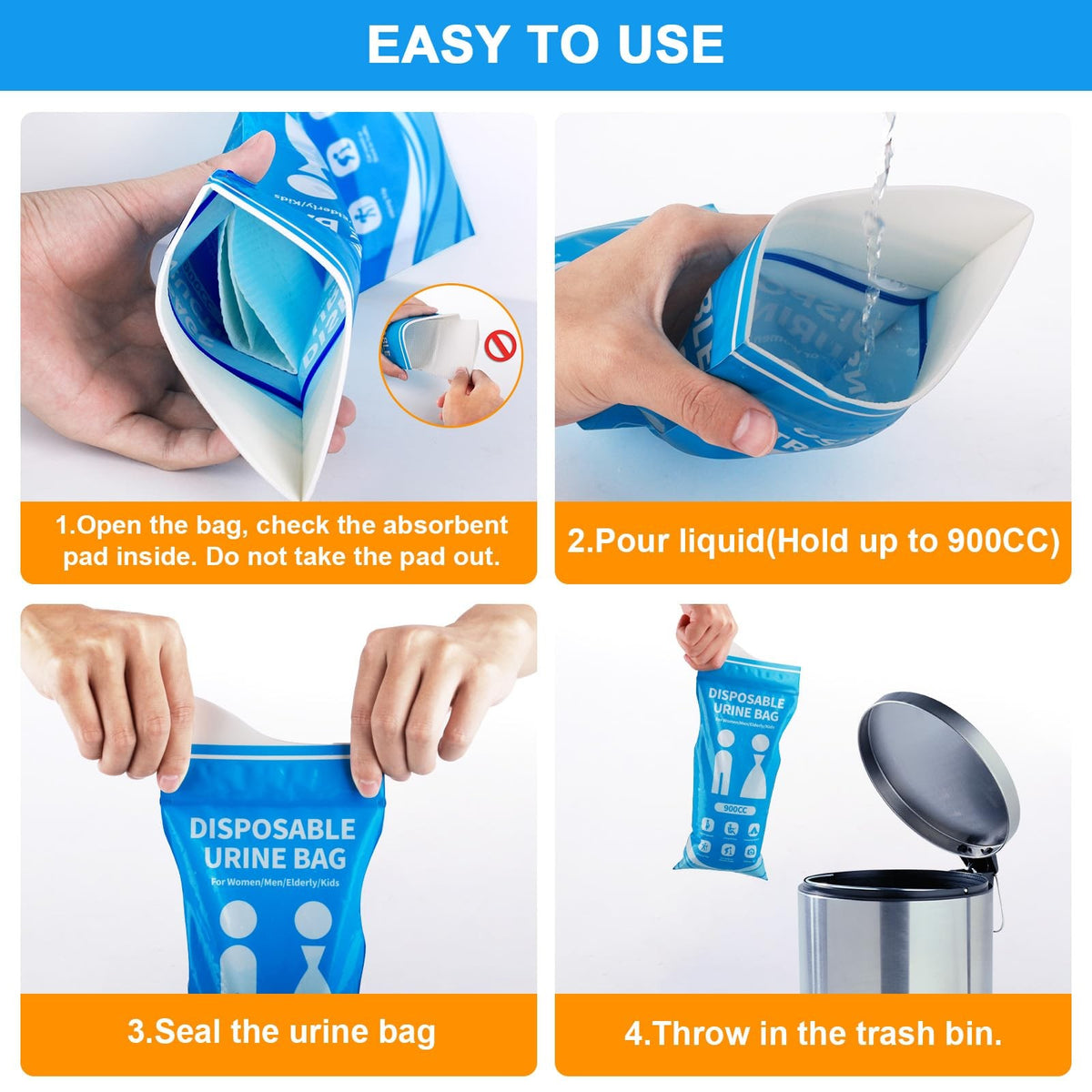 Disposable Urine Bags 12 Pcs 900ML Leakproof Portable Travel Pee Bags for Men Women Emergency