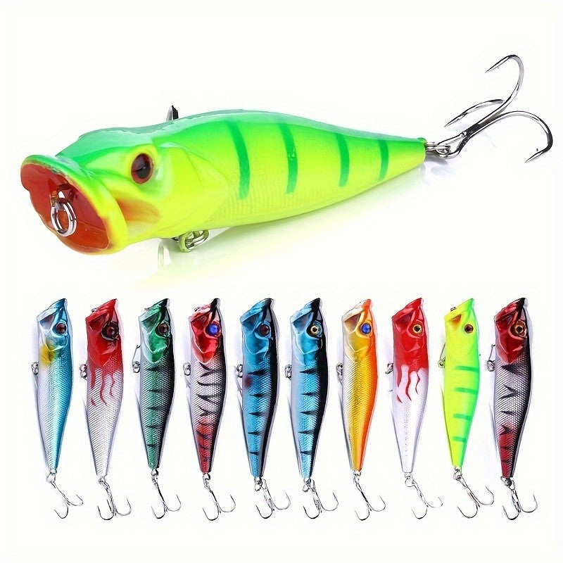 10pcs Fishing Lures Set with 3D Eyes Topwater Crankbaits Wobblers