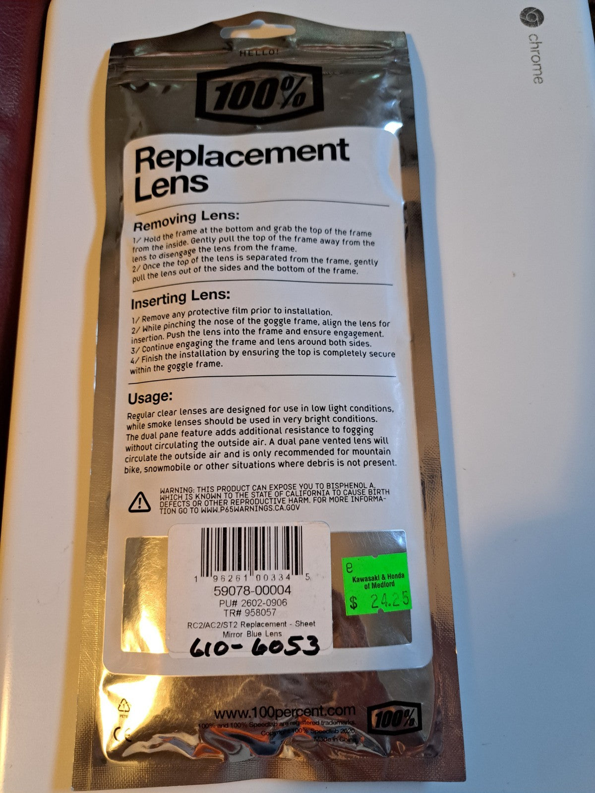 Blue Replacement Lens for Racecraft 2, Accuri 2 & Strara 2 Goggles