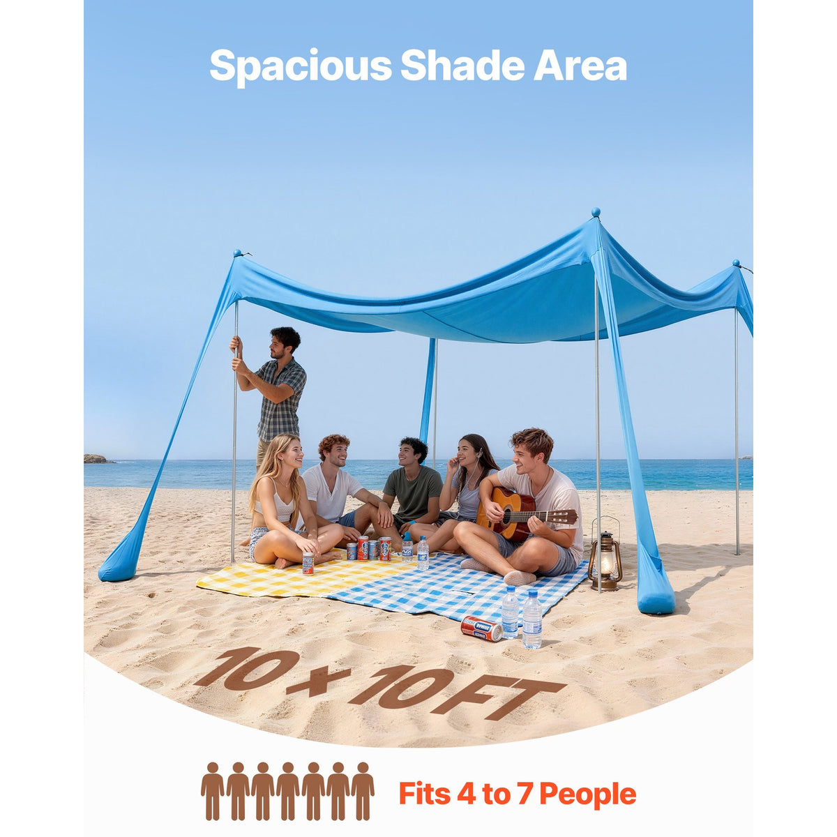Portable Beach Tent Sun Shade Canopy 10x10 ft UPF 50+ Outdoor Shelter