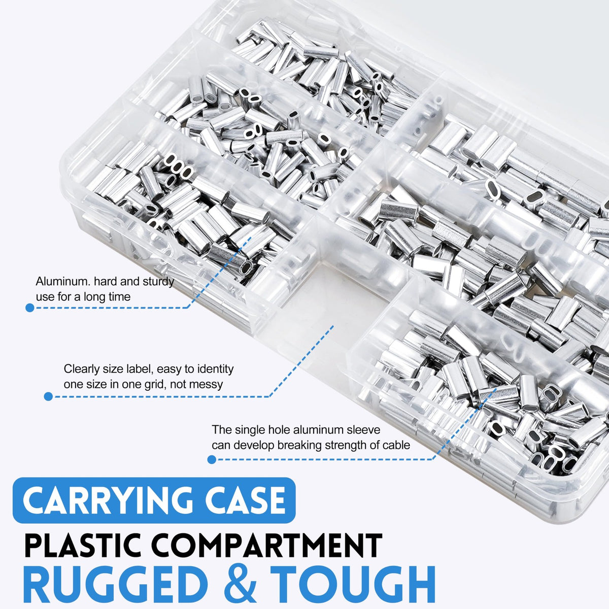 Aluminum Crimp Sleeves Kit for Fishing Tackle - 500pcs Oval Single Barrel