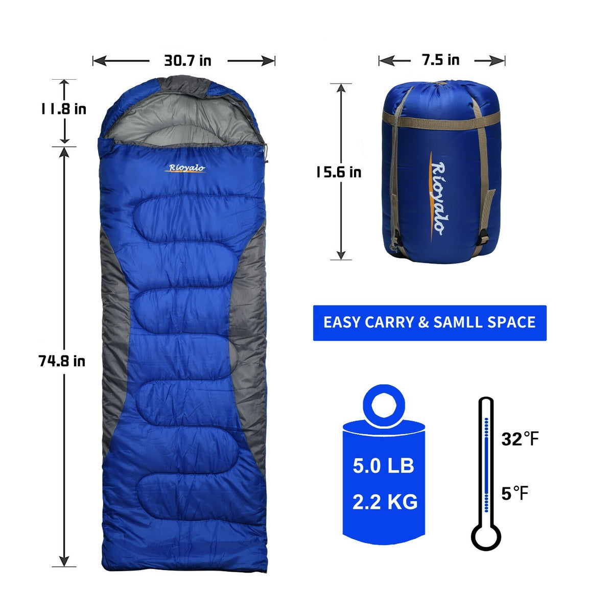 Zero Degree Winter Sleeping Bag for Camping & Hiking - Waterproof, Big & Tall
