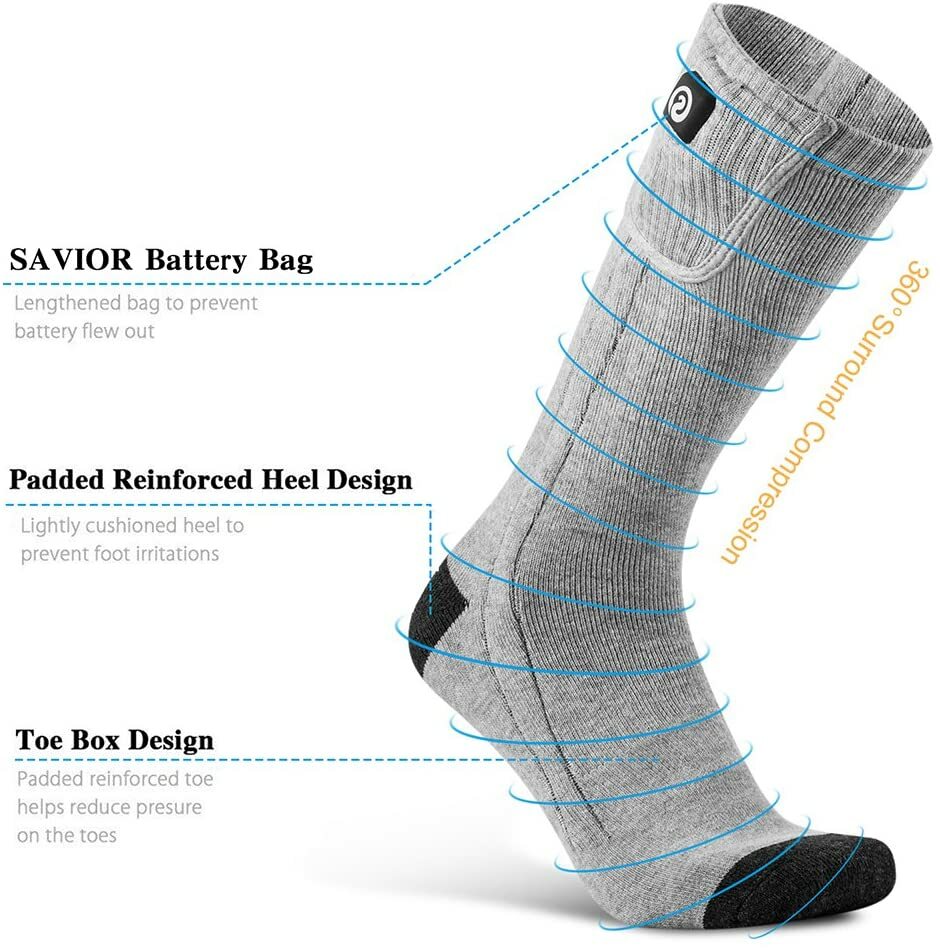 Rechargeable Heated Socks for Men Women - Thermal Electric Foot Warmer for Hiking Camping