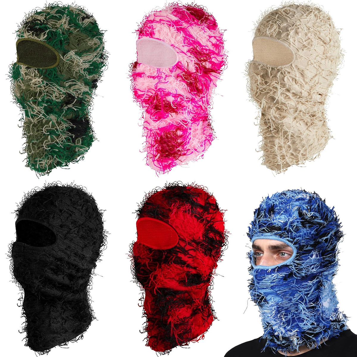 Distressed Knit Ski Face Mask - Windproof Winter Balaclava for Men Women