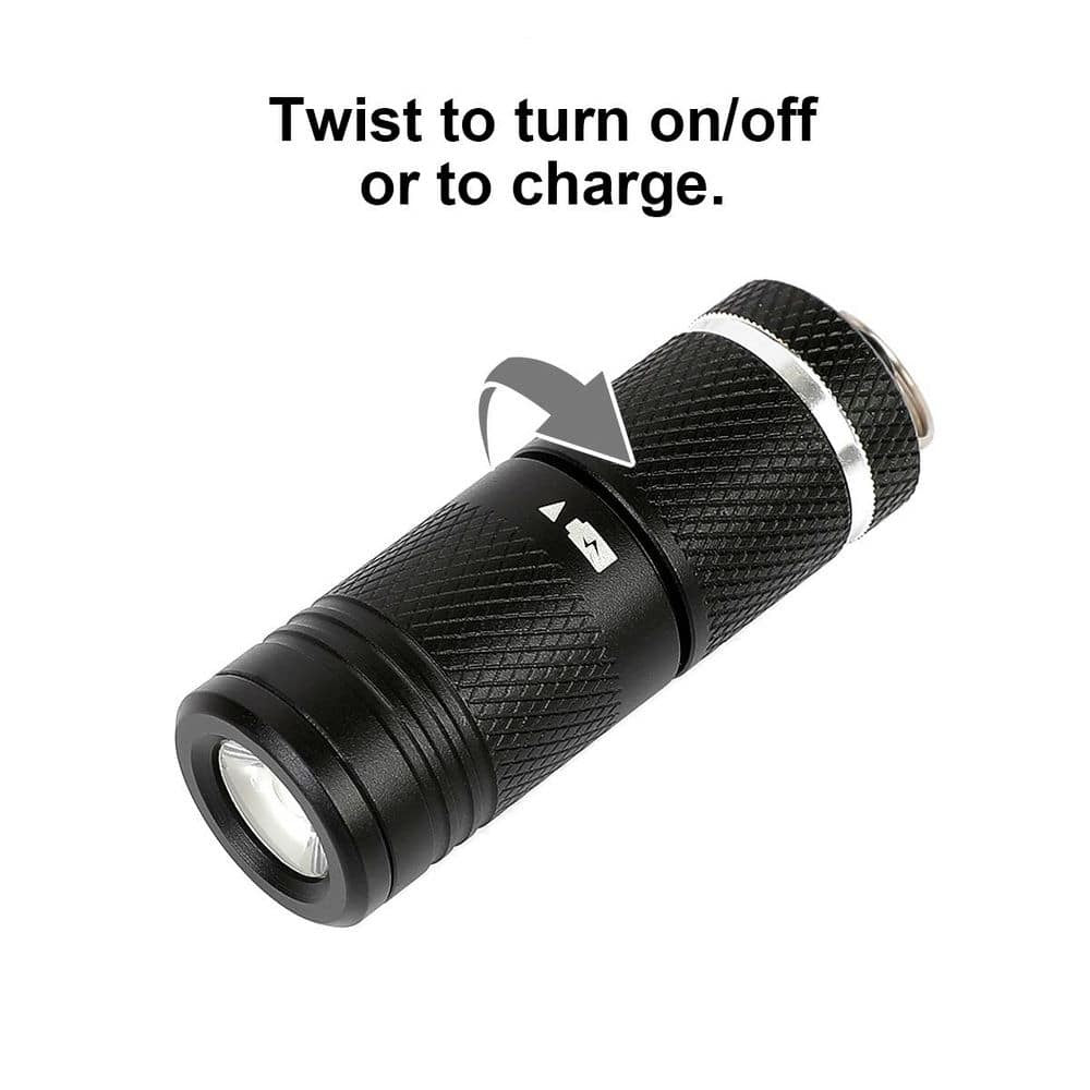 Rechargeable Keychain Flashlight - 75 Lumens Compact Aluminum Black