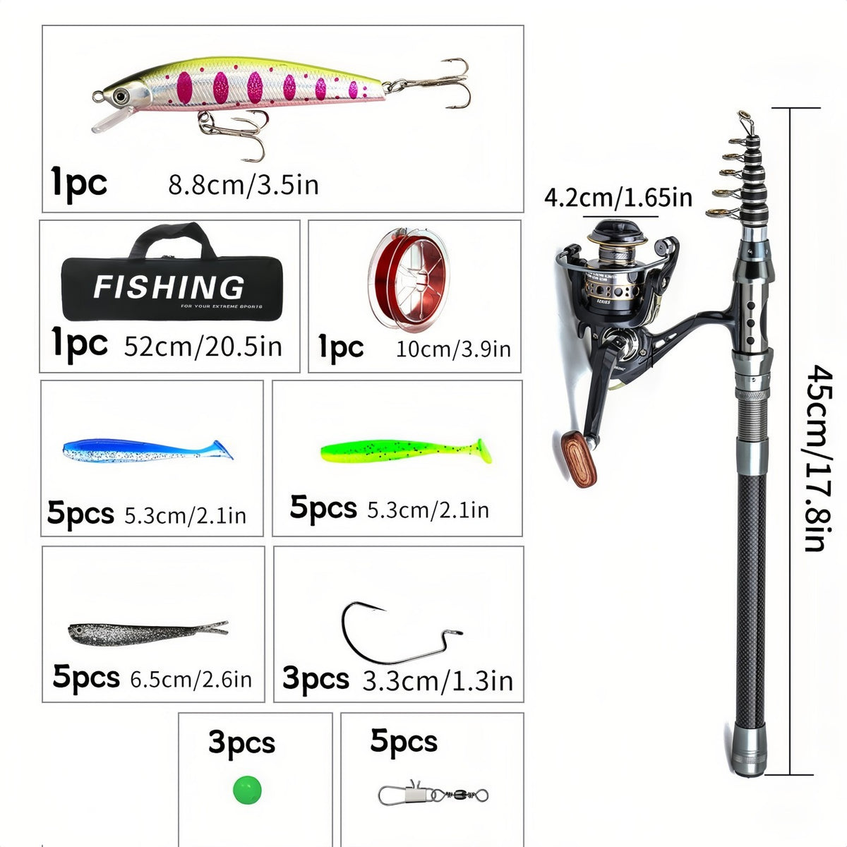 Telescopic Fishing Rod and Reel Bag Combo - Saltwater & Freshwater
