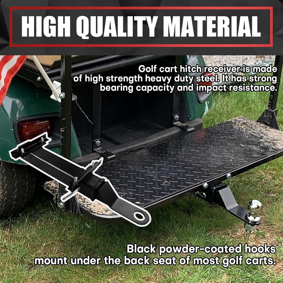 Golf Cart Hitch with 2-Inch Receiver for Club Car EZGO Yamaha - Heavy Duty Steel