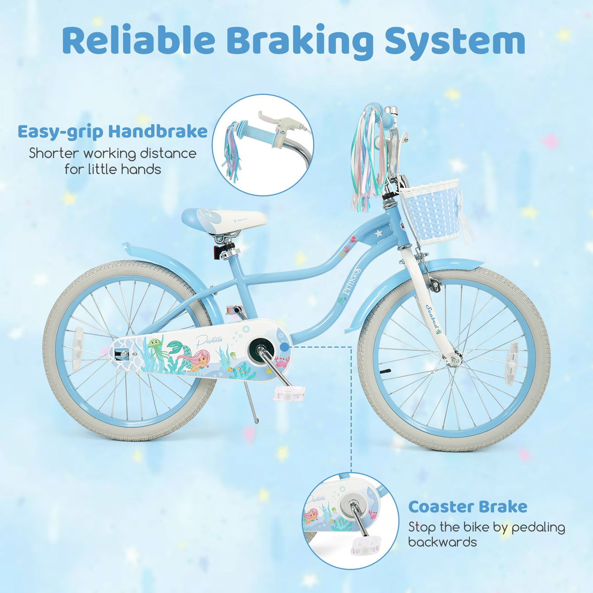 Girls 20 Inch Kids Bike with Removable Basket & Streamers - Safe & Adjustable