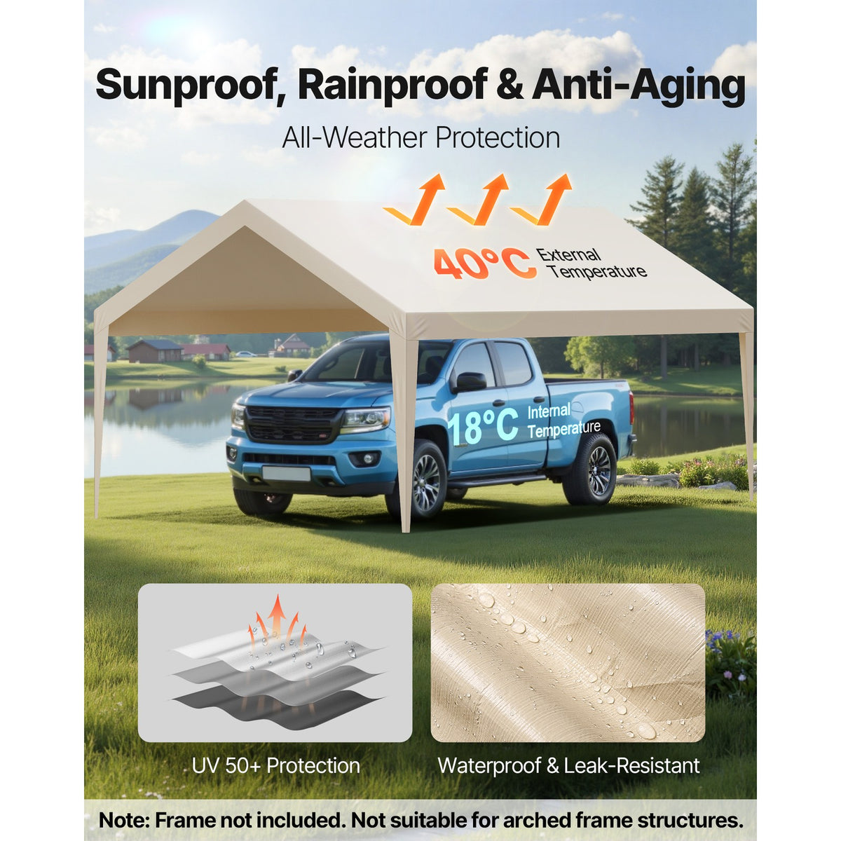 12x20 ft Carport Canopy Cover UV-Resistant Weatherproof Outdoor Shelter
