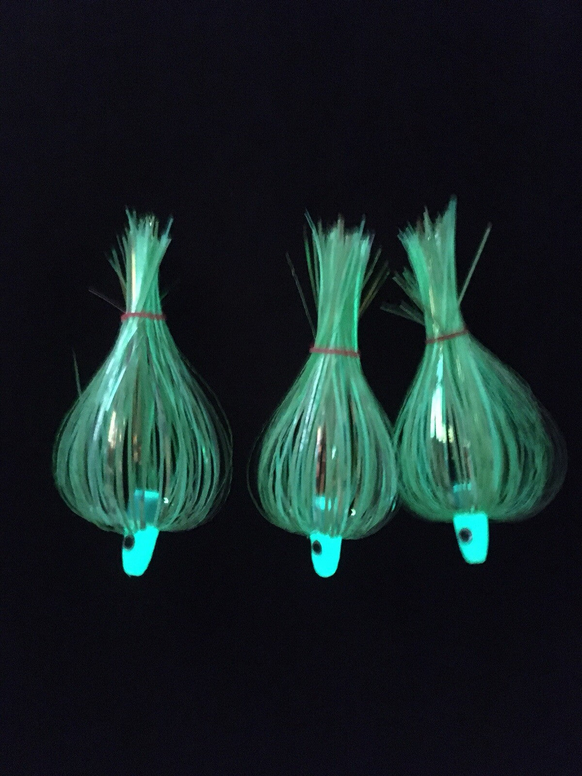 Salmon Trolling Flies Green Dragon Series Pack of 3 - Unrigged UV Glow 4"