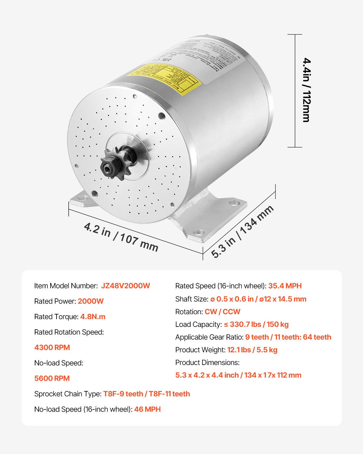48V 2000W Brushless DC Motor Kit with Controller for Electric Bikes & Scooters