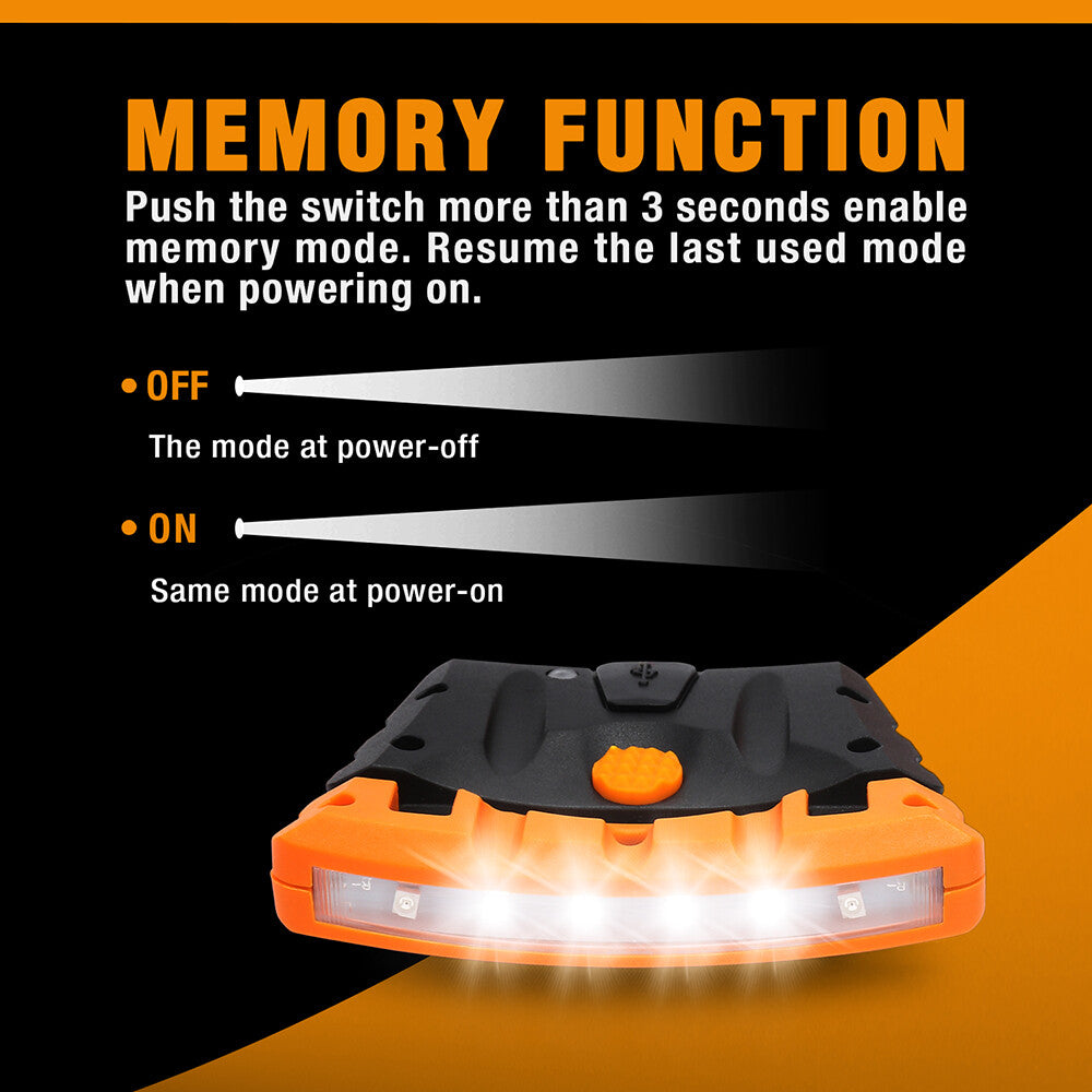 Rechargeable Waterproof Clip-On Hat Light with Memory Function - 2 Pack