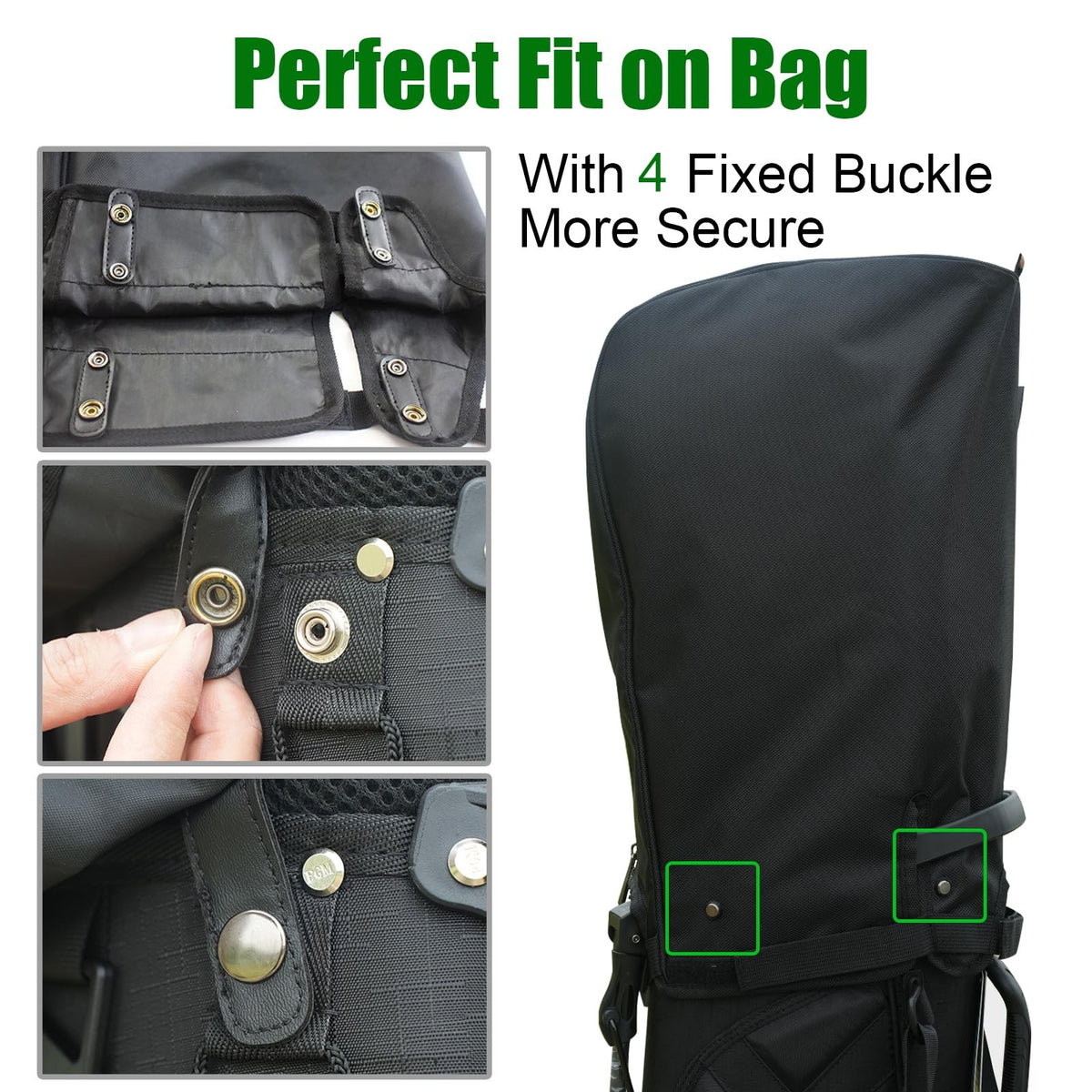 Golf Bag Rain Cover Waterproof Hood with Snap Buttons Universal Fit