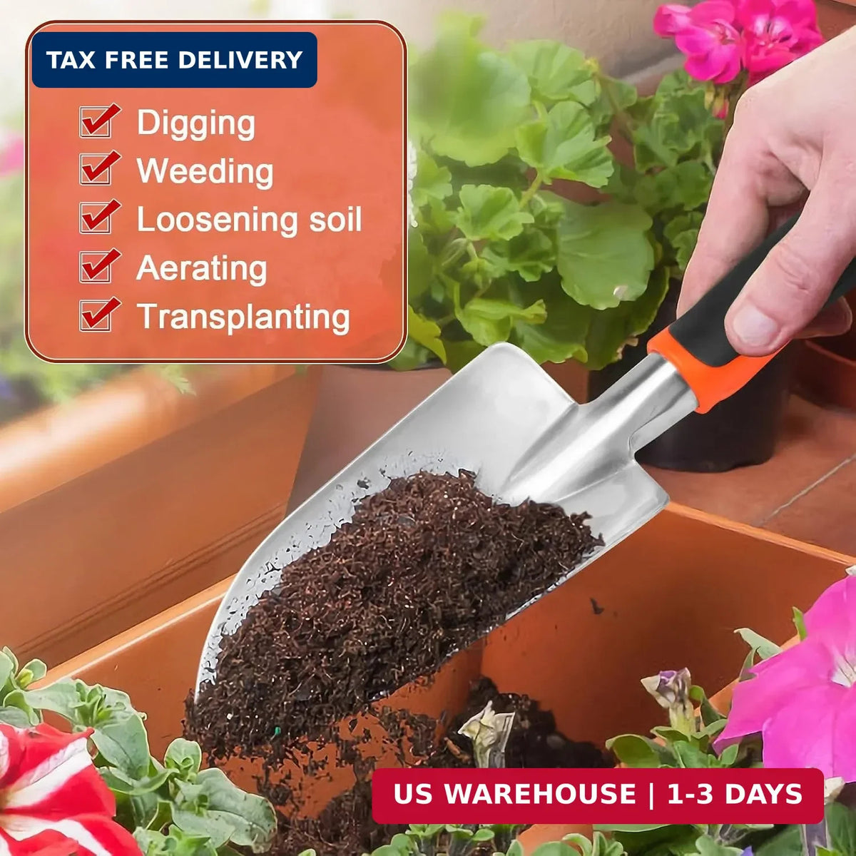 Heavy Duty Garden Hand Trowel with Ergonomic Handle - Rust Resistant Aluminum Soil Scoop