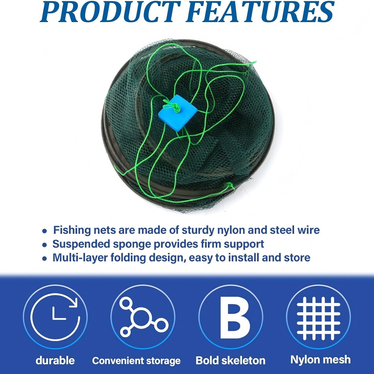 Foldable Fishing Bait Trap Mesh Net Cage for Crab Shrimp Minnow Crayfish