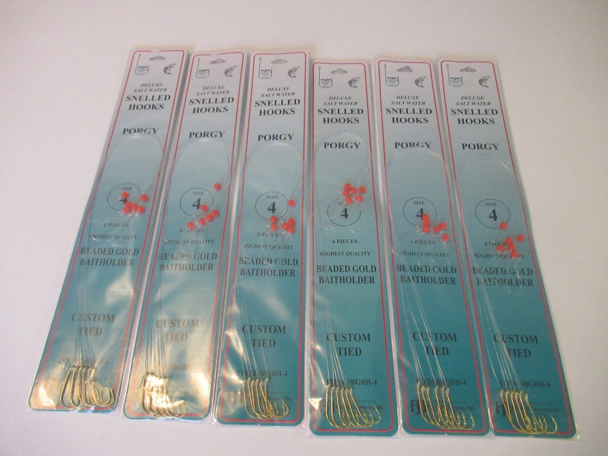 Beaded Gold Bait Holder Hooks for Fishing - 36 Pack, Multiple Sizes