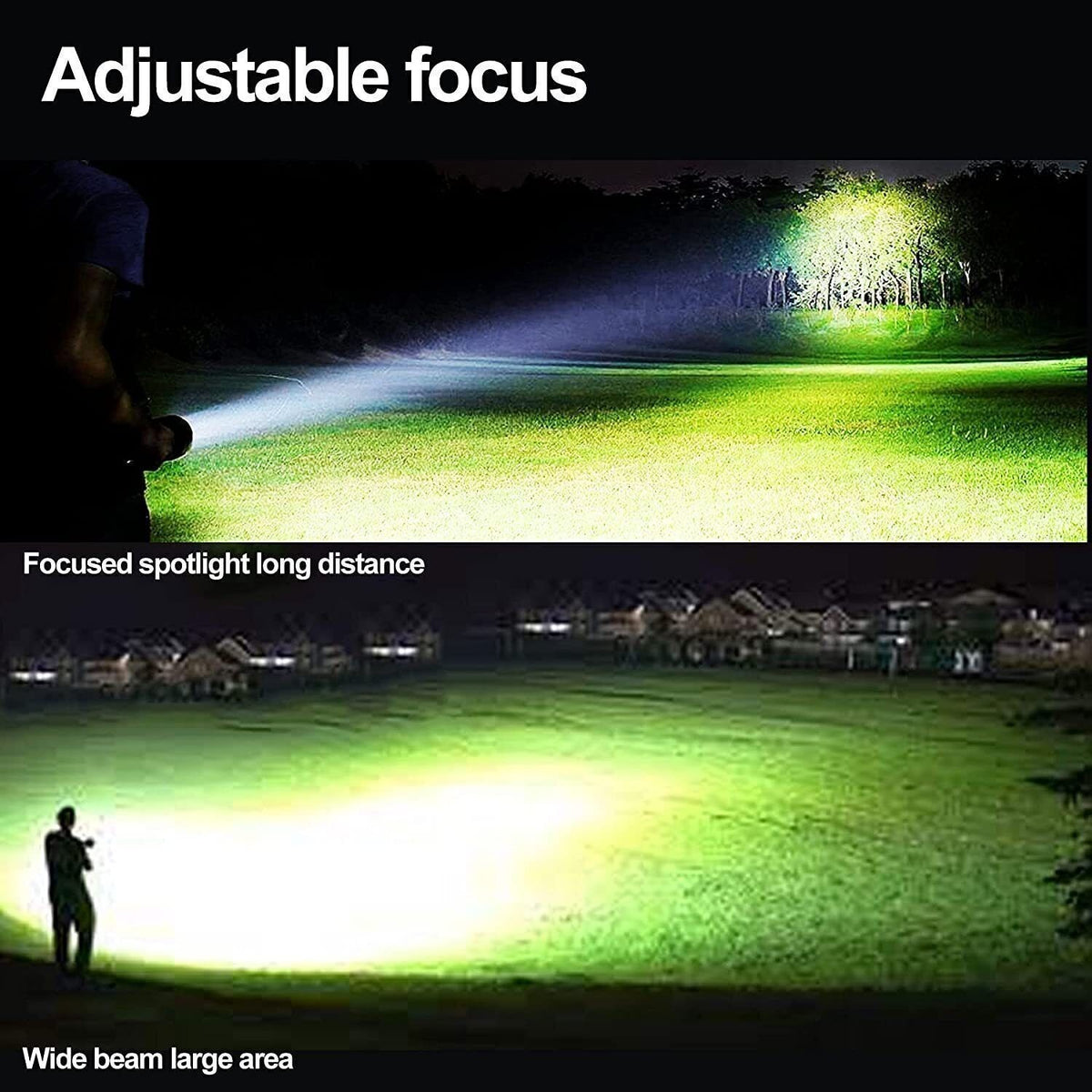 High-Power LED Flashlight with USB Charging & Zoomable Torch