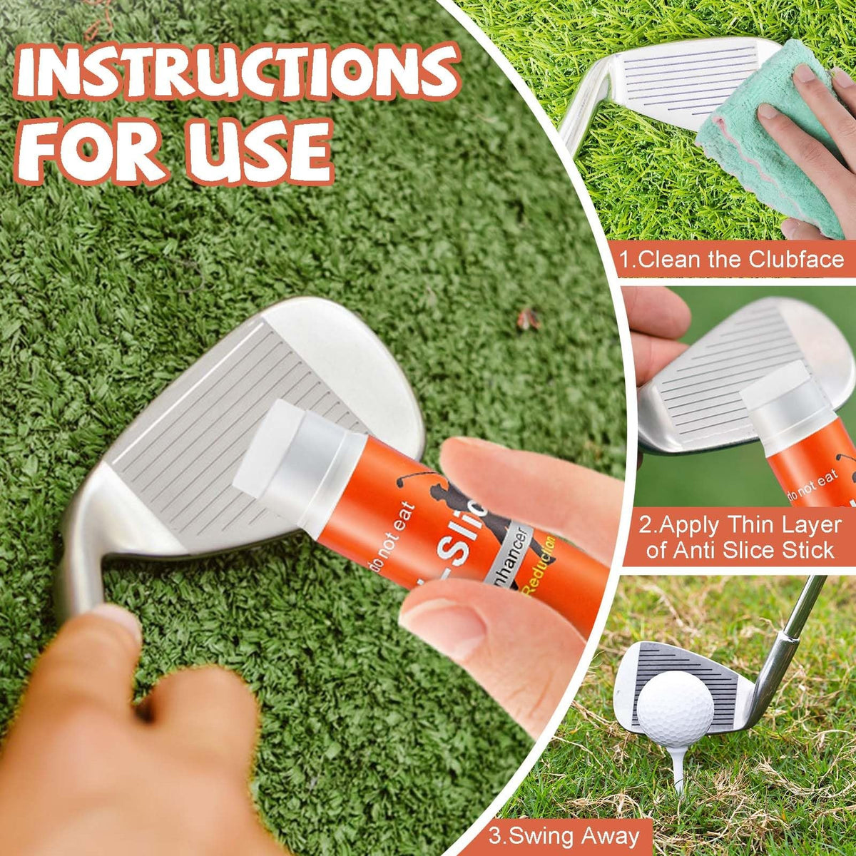 Golf Training Aid Anti-Slice Stick Set for Swing Practice - 3 Pieces