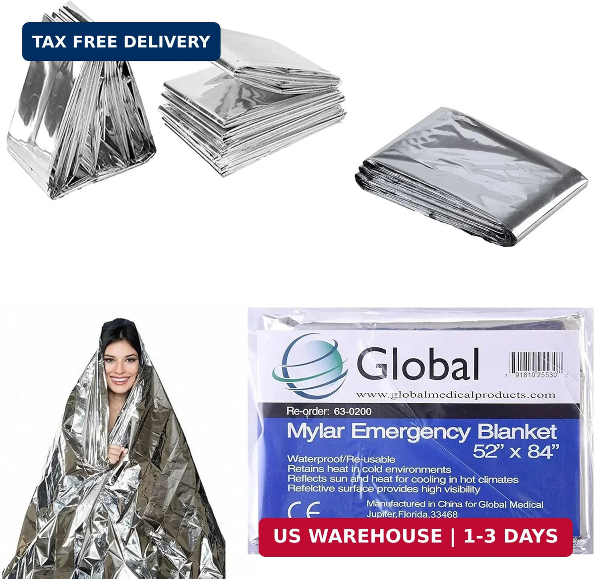 Emergency Mylar Thermal Blankets 12 Pack Waterproof Windproof Survival Blankets
