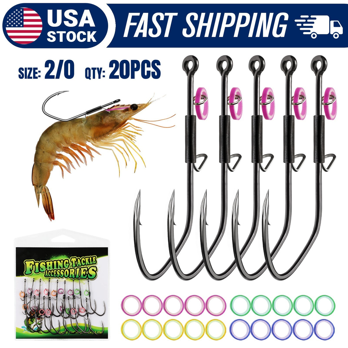 Live Shrimp Fishing Hooks for Bass Pike Saltwater & Freshwater | 20PCS