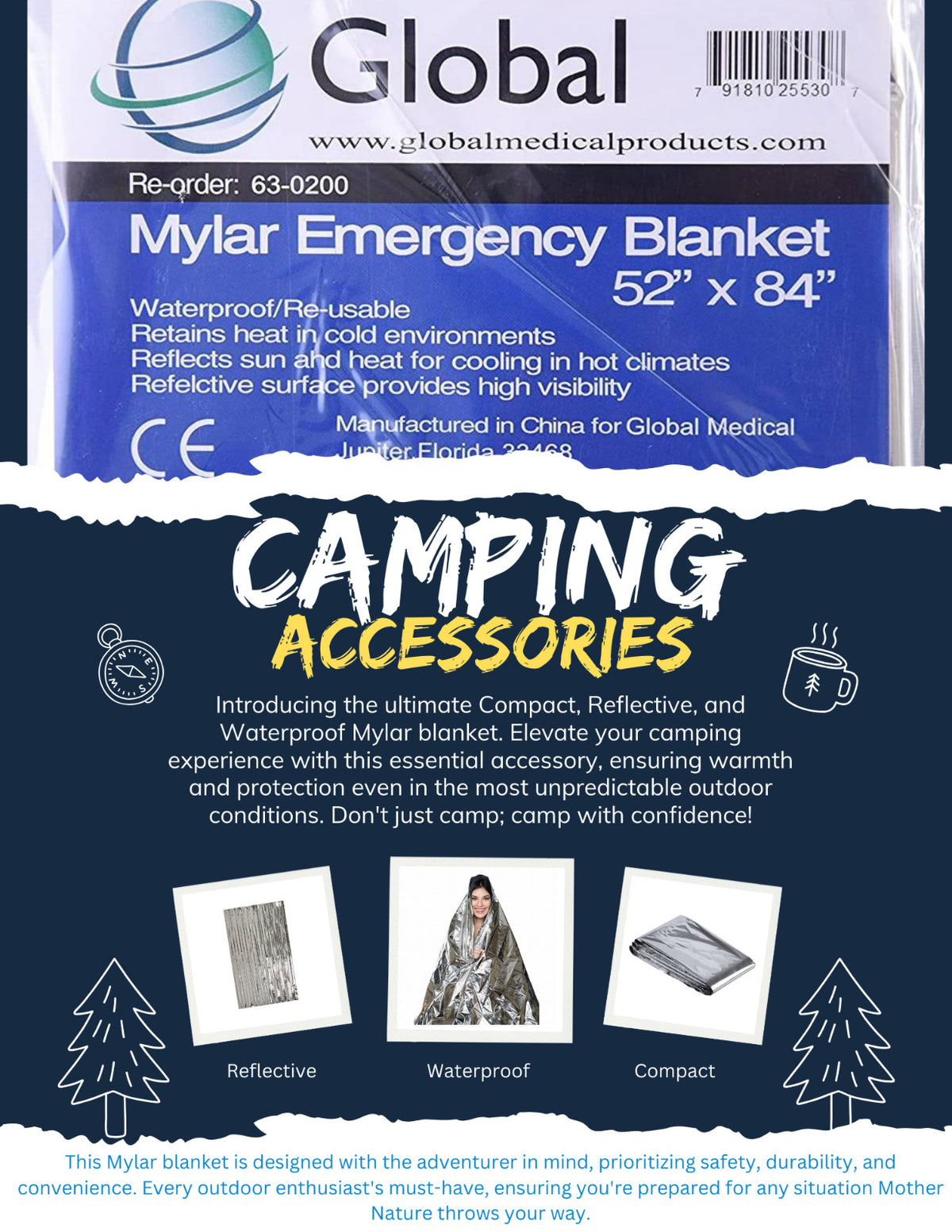 Emergency Rescue Space Mylar Blanket 84 x 52 Inches - Survival First Aid