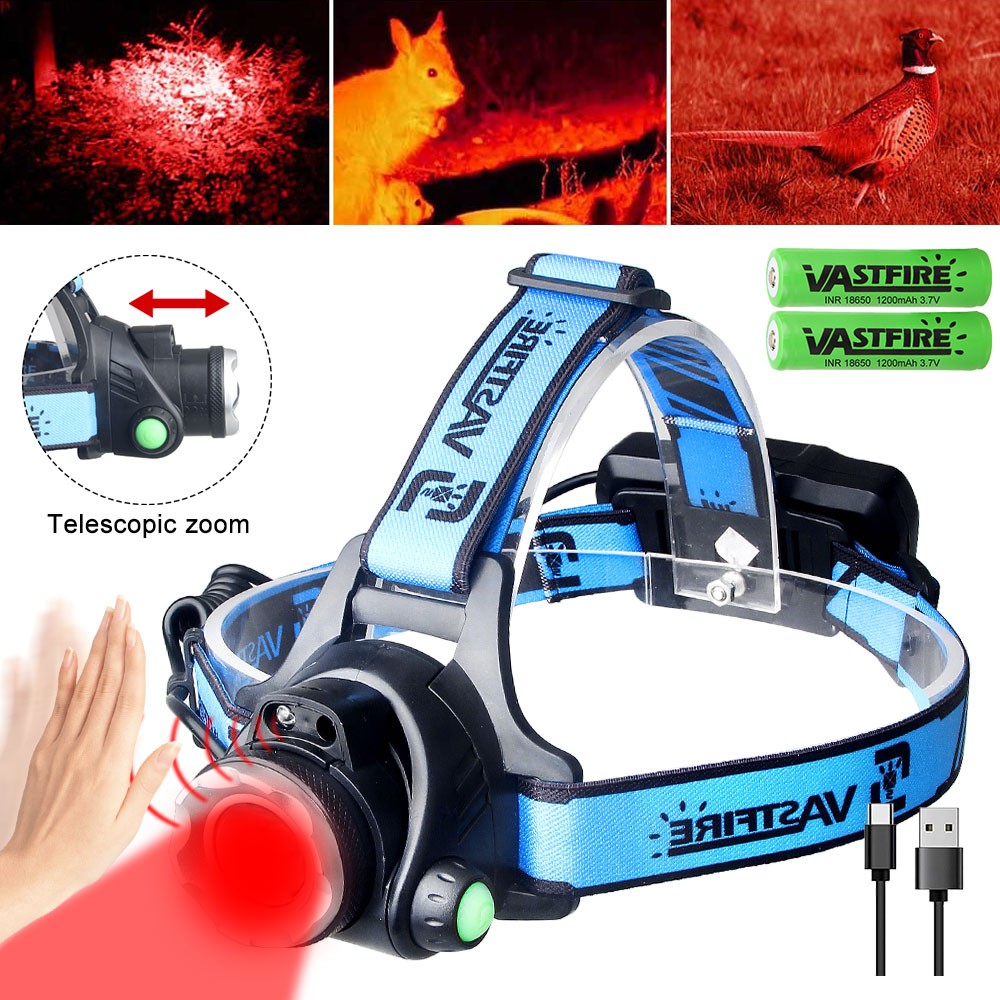 Rechargeable LED Headlamp 500 Lumens with Red Light for Outdoor Hunting & Camping