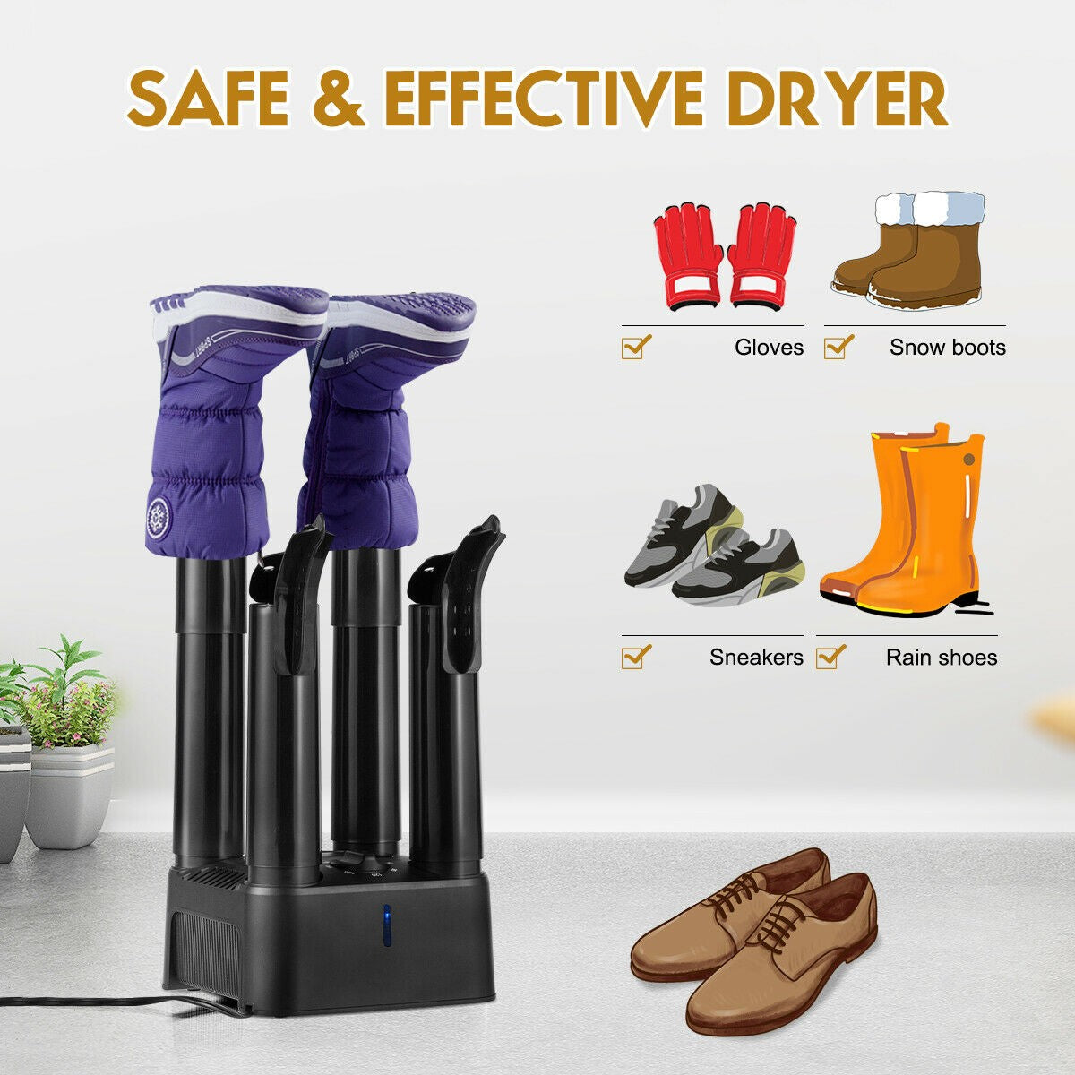 Electric Shoe Dryer with Timer and Odor Prevention for Boots & Gloves