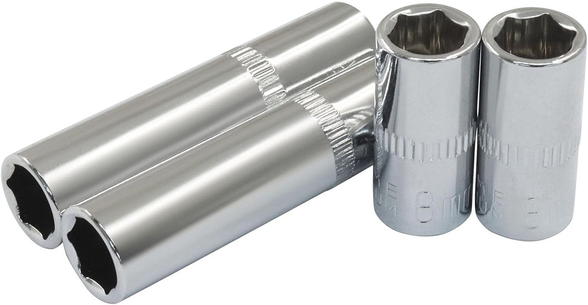 4-Piece 8mm Socket Set 1/4 Inch Drive Shallow & Deep Chrome Vanadium