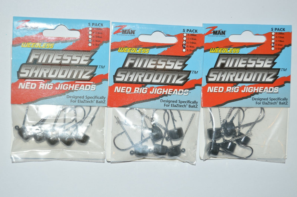 3 Pack Finesse Shroomz Ned Rig Jigheads 1/6oz Weedless Green Pumpkin