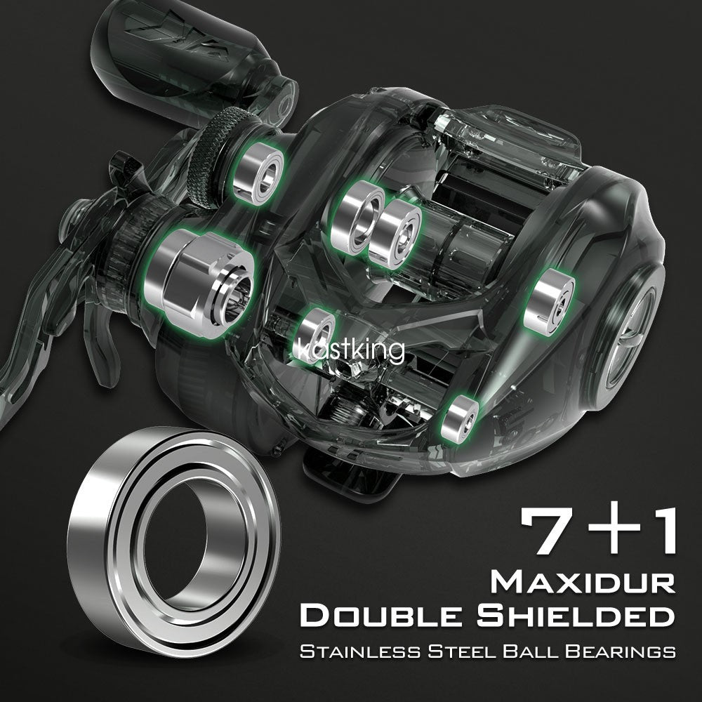 Baitcasting Fishing Reel - 7.2:1 Gear Ratio, Saltwater & Freshwater Use