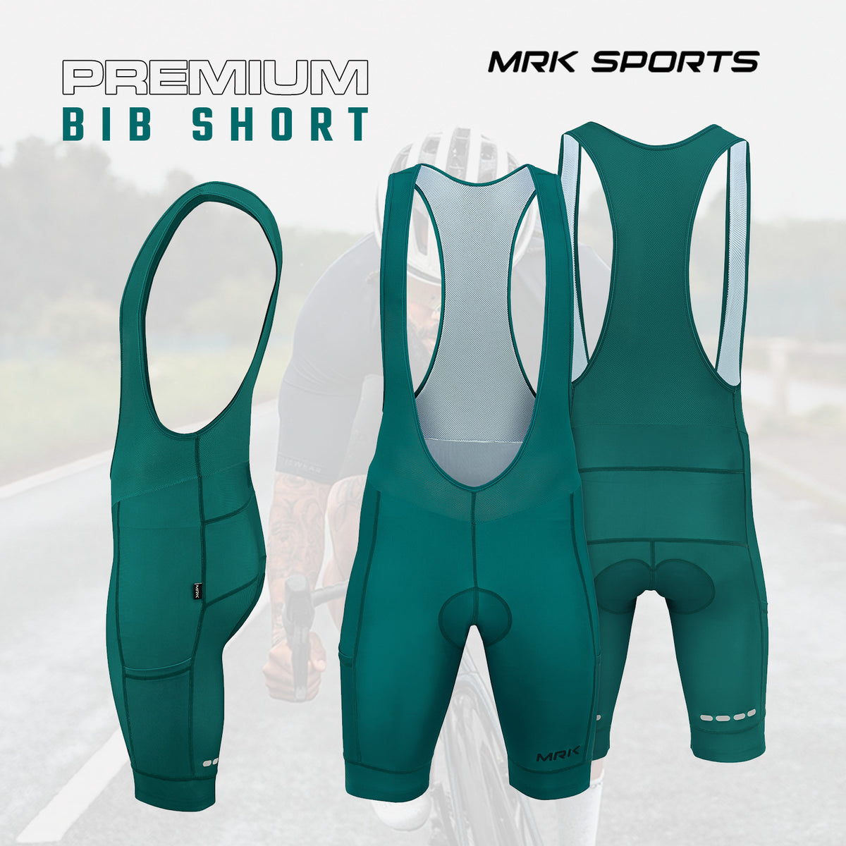 Men's Cycling Bib Shorts with Gel Padding and Pockets - Road MTB Bike Apparel